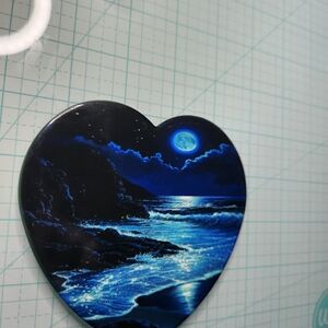 Blue Moonlight Beach Heartshaped Coaster Anniversary Valentine's Day Gift